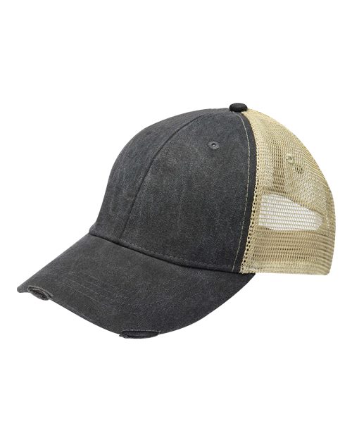 Load image into Gallery viewer, Adams Headwear OL102 Ollie Distressed Trucker Cap - Black/ Tan
