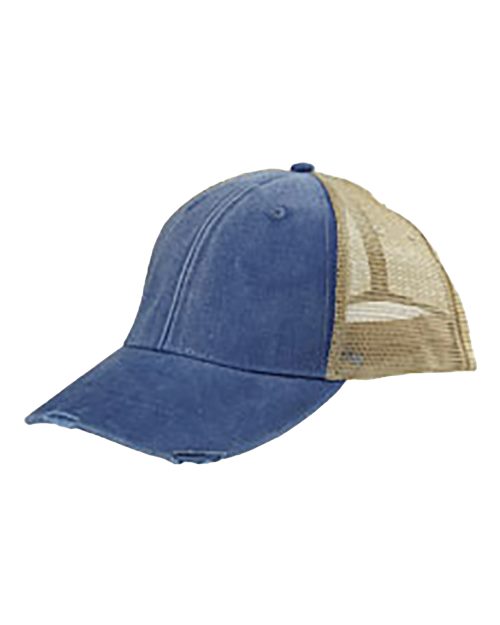 Adams Headwear OL102 Ollie Distressed Trucker Cap - Royal/ Tan