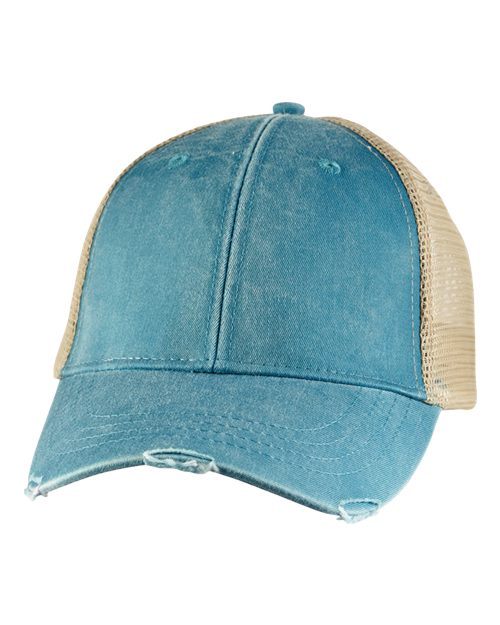 Adams Headwear OL102 Ollie Distressed Trucker Cap - Teal/ Tan