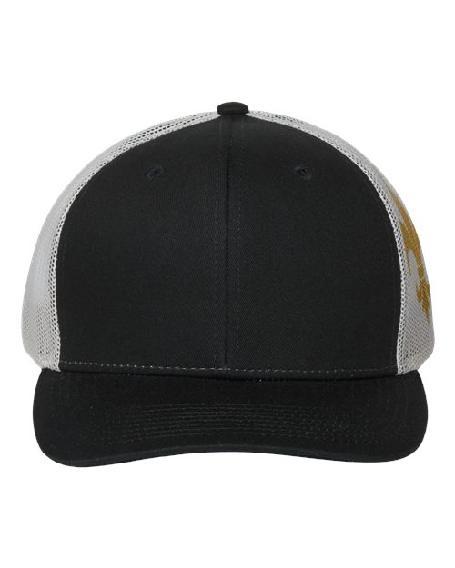 Load image into Gallery viewer, Kati S700M Printed Mesh Trucker Cap - Black/ Vegas Gold/ Fleur De Lis

