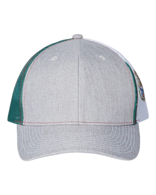 Kati S700M Printed Mesh Trucker Cap - Heather Grey/ Red/ Mexico Flag