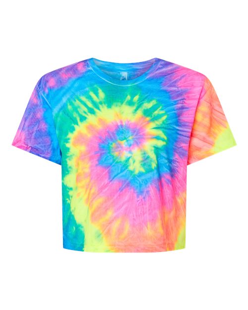 Colortone 1050 Women's Tie-Dyed Crop T-Shirt - Neon Rainbow