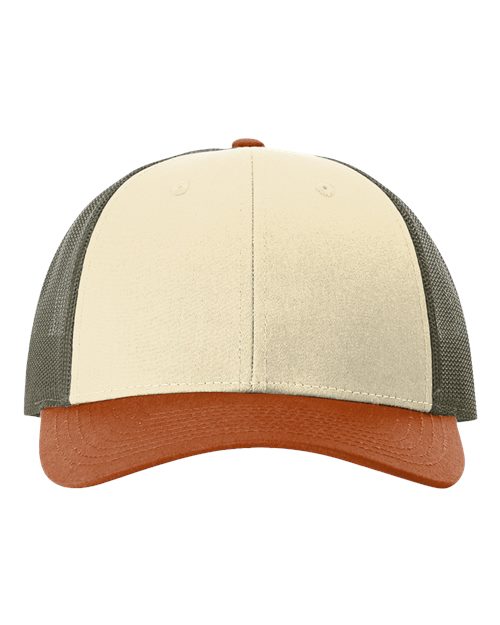 Richardson 115 Low Pro Trucker Cap - Cream/ Loden Green/ Dark Orange