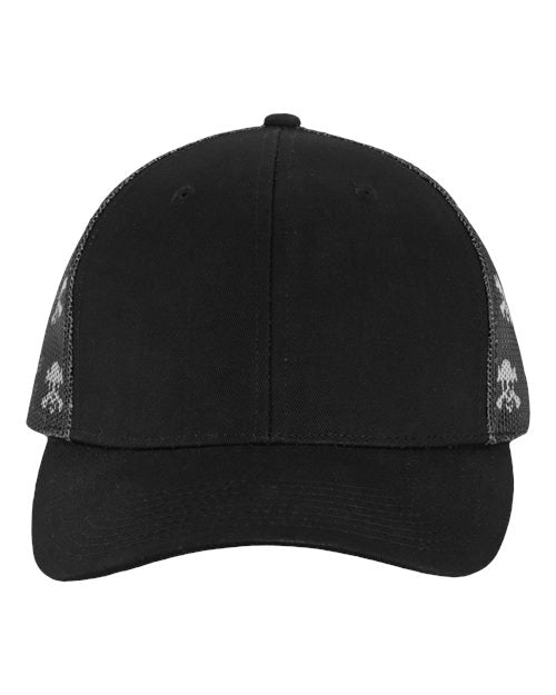 Kati S700M Printed Mesh Trucker Cap - Black/ Black/ Skull