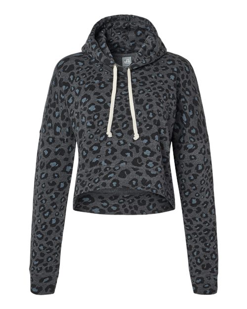 J. America 8853 Women's Crop Hooded Sweatshirt - Black Leopard Triblend