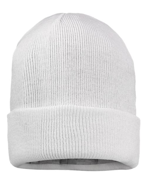 Sportsman SP12JL 12" Jersey Lined Cuffed Beanie - White