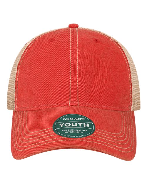 Load image into Gallery viewer, LEGACY OFAY Youth Old Favorite Trucker Cap - Scarlet Red/ Khaki
