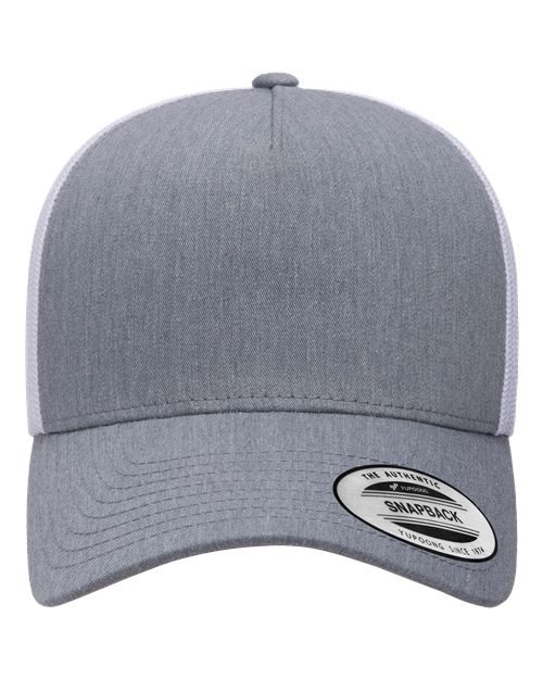 YP Classics 6506 Five-Panel Retro Trucker Cap - Heather/ White