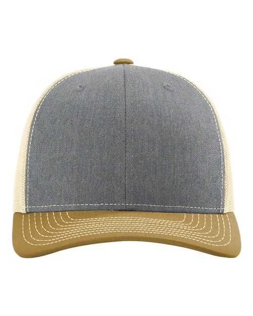 Load image into Gallery viewer, Richardson 112 Snapback Trucker Cap - Heather Grey/ Birch/ Amber Gold
