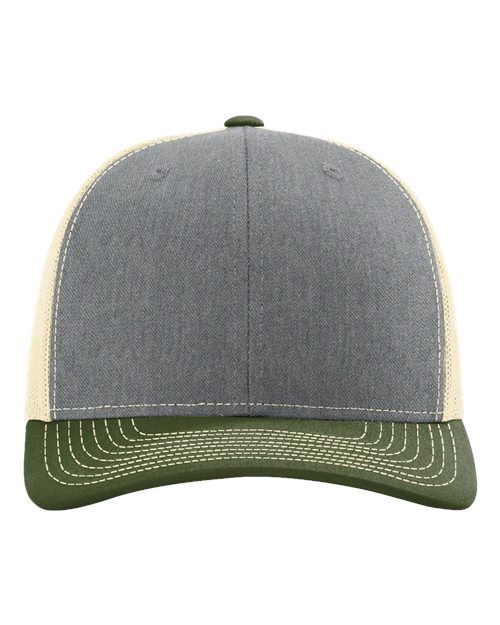 Load image into Gallery viewer, Richardson 112 Snapback Trucker Cap - Heather Grey/ Birch/ Army Olive
