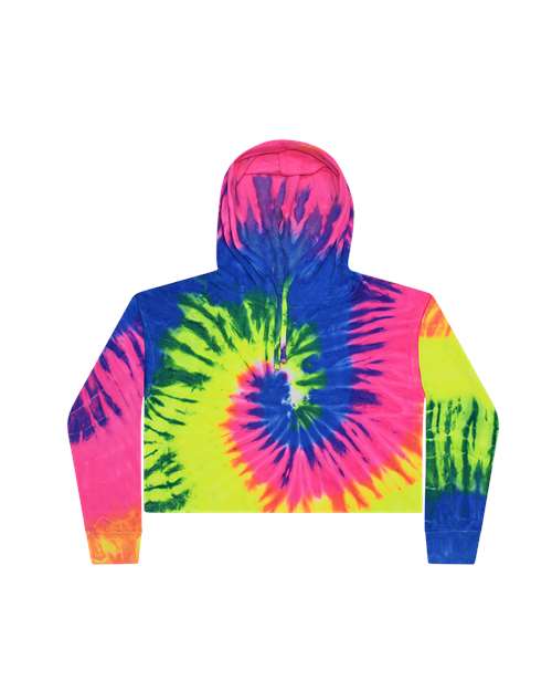 Colortone 8333 Women's Tie-Dyed Crop Hooded Sweatshirt - Neon Rainbow