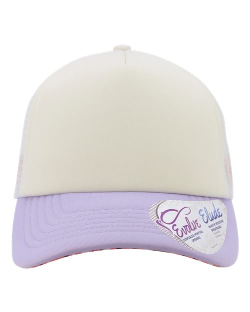Infinity Her ROSIE Women's Foam Trucker Cap - Ivory/ Lavender/ White/ Smiley