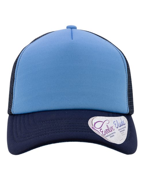 Load image into Gallery viewer, Infinity Her ROSIE Women's Foam Trucker Cap - Light Blue/ Navy/ Navy/ Graffiti
