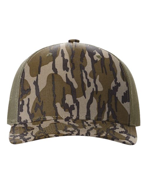 Load image into Gallery viewer, Richardson 112PFP Printed Five-Panel Trucker Cap - Mossy Oak Bottomland/ Loden
