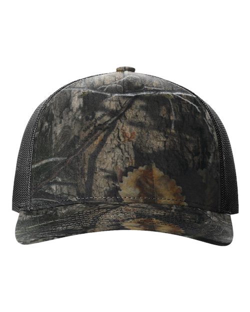 Load image into Gallery viewer, Richardson 112PFP Printed Five-Panel Trucker Cap - Mossy Oak Country DNA/ Black
