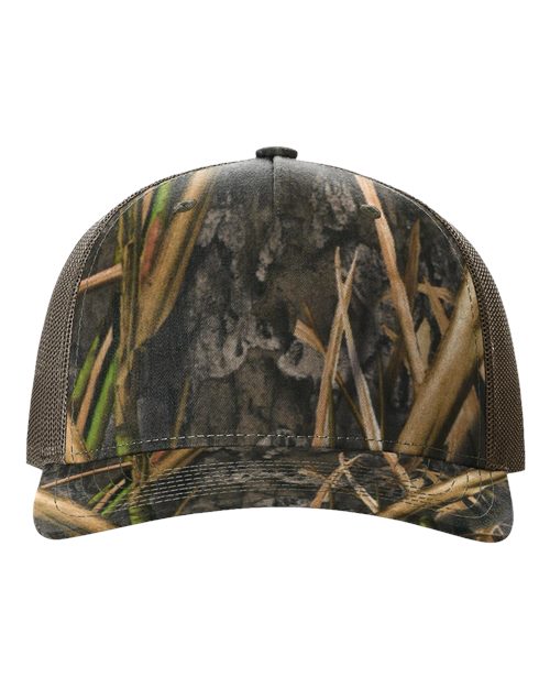 Load image into Gallery viewer, Richardson 112PFP Printed Five-Panel Trucker Cap - Mossy Oak Habitat/ Brown
