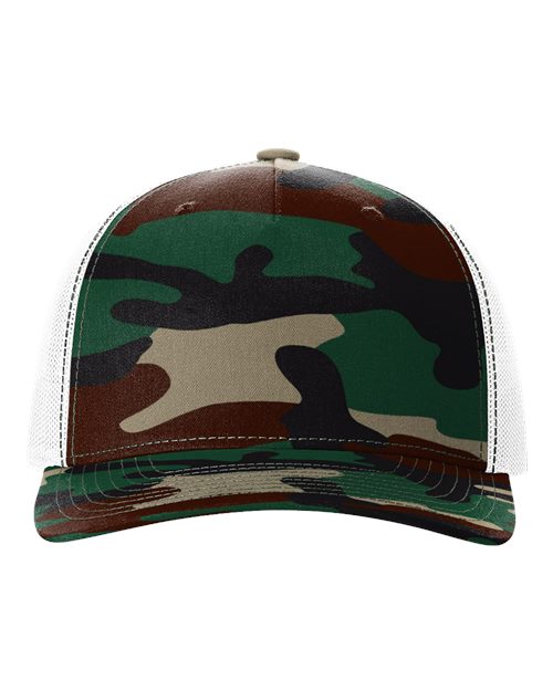 Load image into Gallery viewer, Richardson 112PFP Printed Five-Panel Trucker Cap - Green Camo/ White
