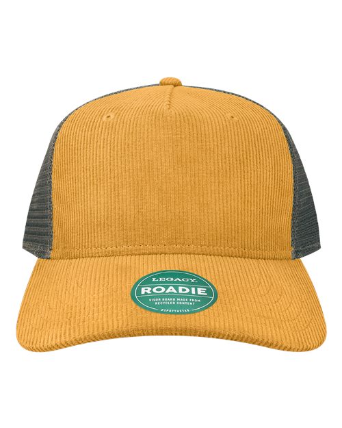 LEGACY ROADIE Five-Panel Adjustable Cap - Mustard Corduroy/ Dark Grey