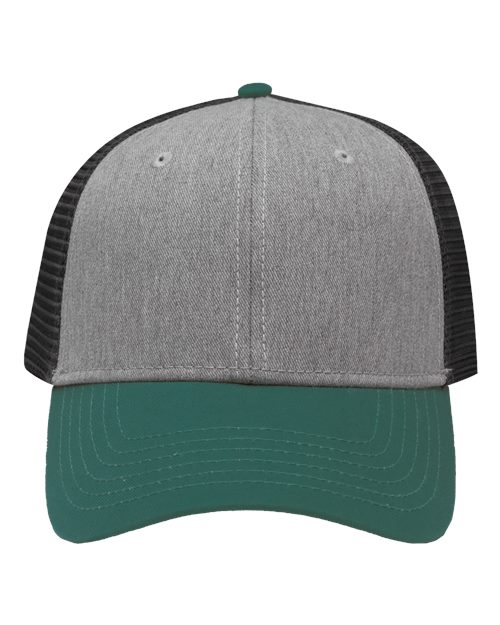 Sportsman SP1450 Traditional Lo-Pro Mesh Back Trucker Fit Cap - Heather Grey/ Charcoal/ Forest Green