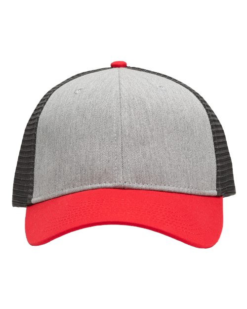 Sportsman SP1450 Traditional Lo-Pro Mesh Back Trucker Fit Cap - Heather Grey/ Charcoal/ Red