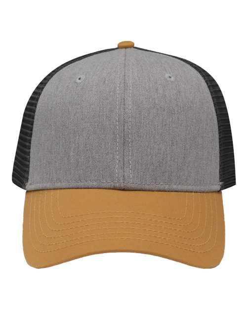 Load image into Gallery viewer, Sportsman SP1450 Traditional Lo-Pro Mesh Back Trucker Fit Cap - Heather Grey/ Charcoal/ Vegas Gold
