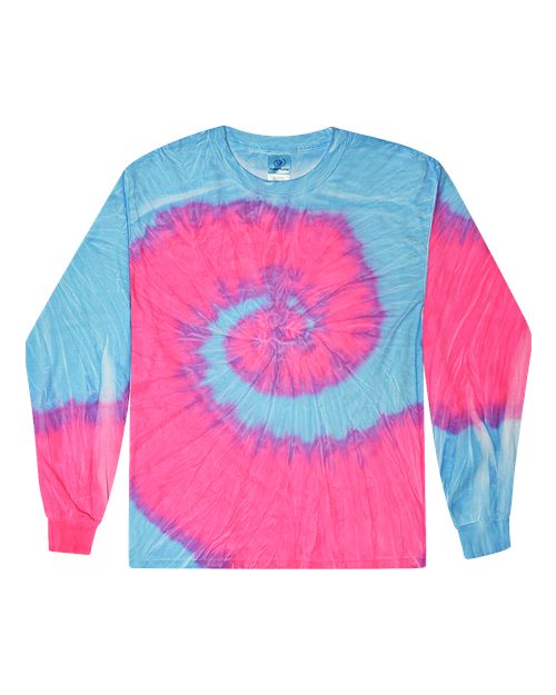 Colortone 2000 Unisex Tie-Dyed Long Sleeve T-Shirt - Flo Blue/ Pink