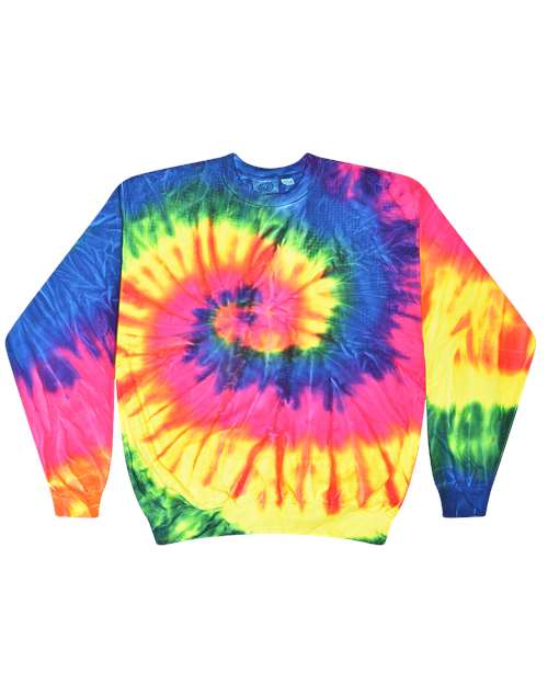 Load image into Gallery viewer, Colortone 8100 Unisex Tie-Dyed Fleece Crewneck Sweatshirt - Neon Rainbow
