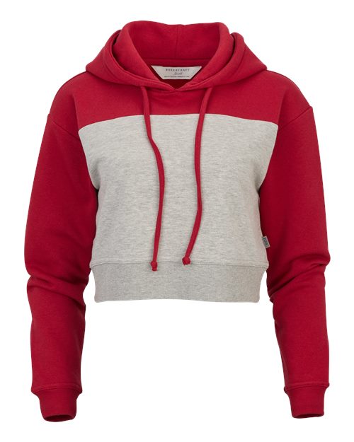 Boxercraft BW5404 Women's Cropped Fleece Hooded Sweatshirt - Brick Red/ Oxford Heather