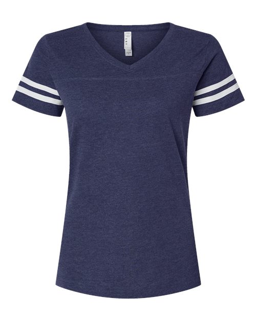 LAT 3537 Women's Football V-Neck Fine Jersey Tee - Vintage True Navy/ Blended White