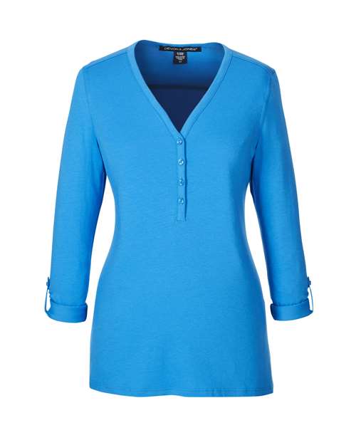 Load image into Gallery viewer, Devon &amp; Jones DP186W Women's Perfect Fit™ Y-Placket Convertible Sleeve Knit Top - French Blue
