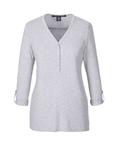 Load image into Gallery viewer, Devon &amp; Jones DP186W Women's Perfect Fit™ Y-Placket Convertible Sleeve Knit Top - Grey Heather
