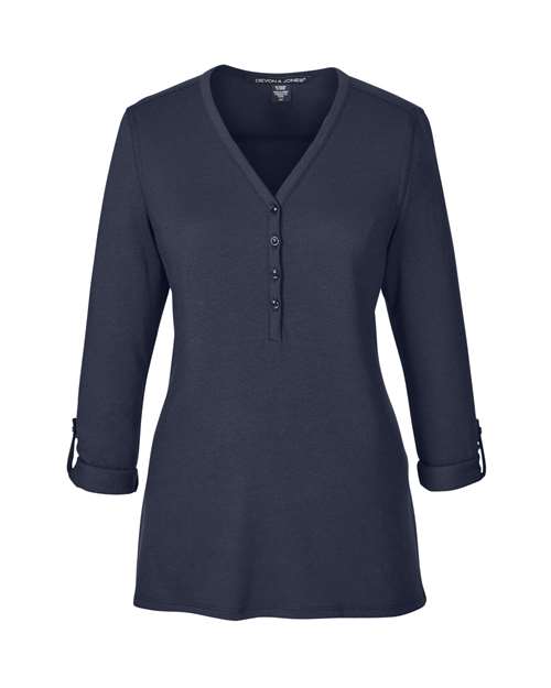 Devon & Jones DP186W Women's Perfect Fit™ Y-Placket Convertible Sleeve Knit Top - Navy