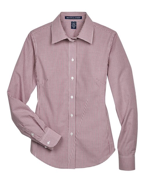 Devon & Jones D640W Women's Crown Collection® Gingham Check Woven Dress Shirt - Burgundy