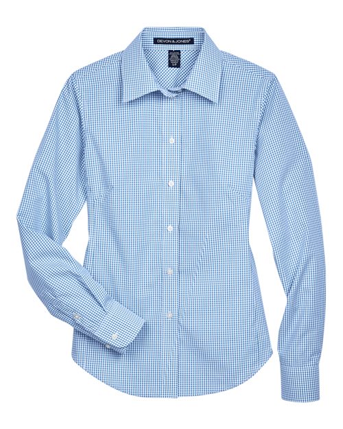 Devon & Jones D640W Women's Crown Collection® Gingham Check Woven Dress Shirt - French Blue