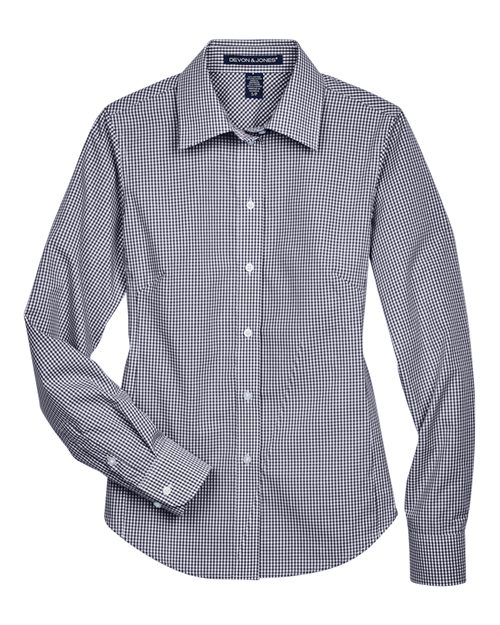 Load image into Gallery viewer, Devon &amp; Jones D640W Women's Crown Collection® Gingham Check Woven Dress Shirt - Navy
