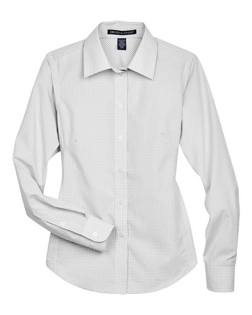 Devon & Jones D640W Women's Crown Collection® Gingham Check Woven Dress Shirt - Silver