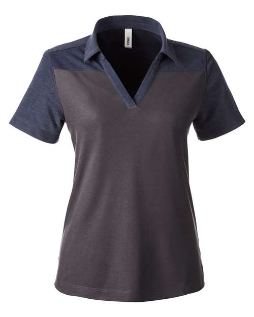 Load image into Gallery viewer, CORE365 CE112CW Women's Fusion ChromaSoft™ Colorblock Polo - Carbon/ Classic Navy Heather
