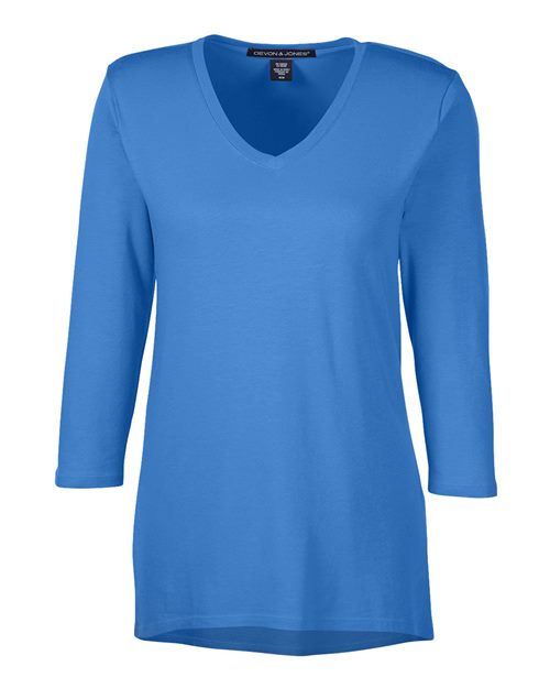 Devon & Jones DP184W Women's Perfect Fit™ Bracelet-Length V-Neck Top - French Blue