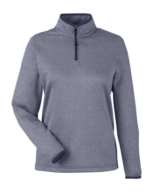 CORE365 CE73W Women's Venture Heathered Stripe Quarter-Zip Pullover - Classic Navy/ White