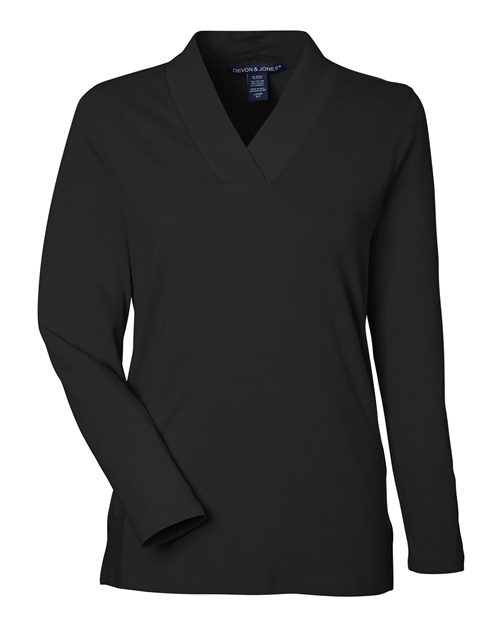 Devon & Jones DP121W Women's Raleigh Shawl Collar Knit Top - Black