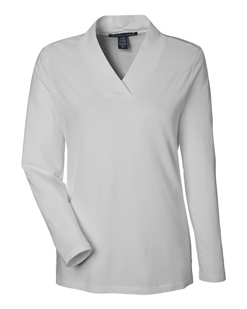 Devon & Jones DP121W Women's Raleigh Shawl Collar Knit Top - Grey