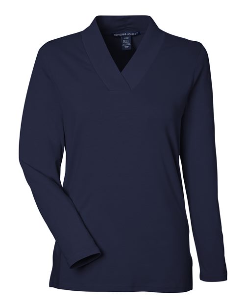 Load image into Gallery viewer, Devon &amp; Jones DP121W Women's Raleigh Shawl Collar Knit Top - Navy
