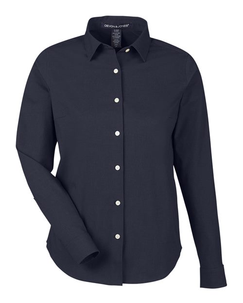Devon & Jones DG505W Women's CrownLux Performance® Spencer Poplin Dress Shirt - Navy Melange