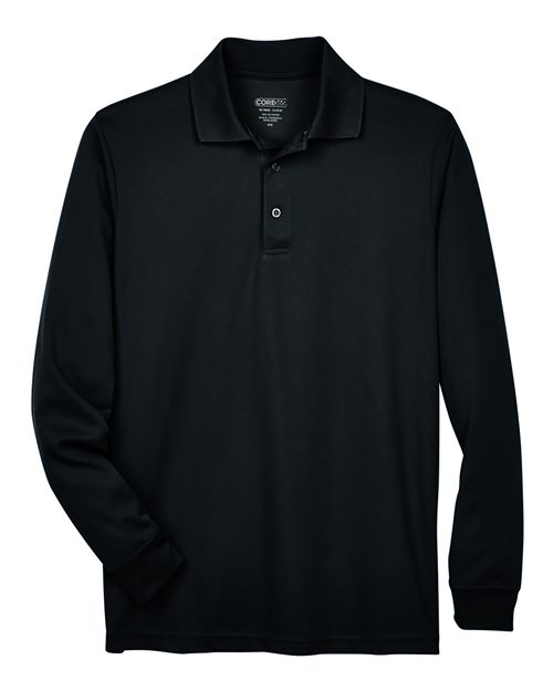 CORE365 88192T Men's Tall Pinnacle Performance Long Sleeve Piqué Polo - Black