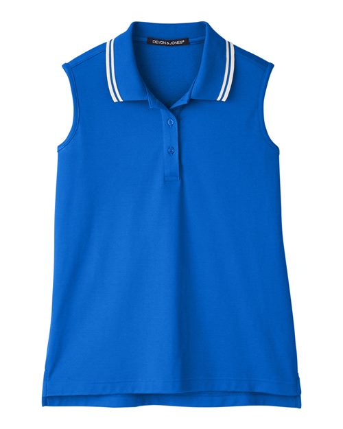 Devon & Jones DG20SW Women's CrownLux Performance® Plaited Tipped Sleeveless Polo - French Blue/ White