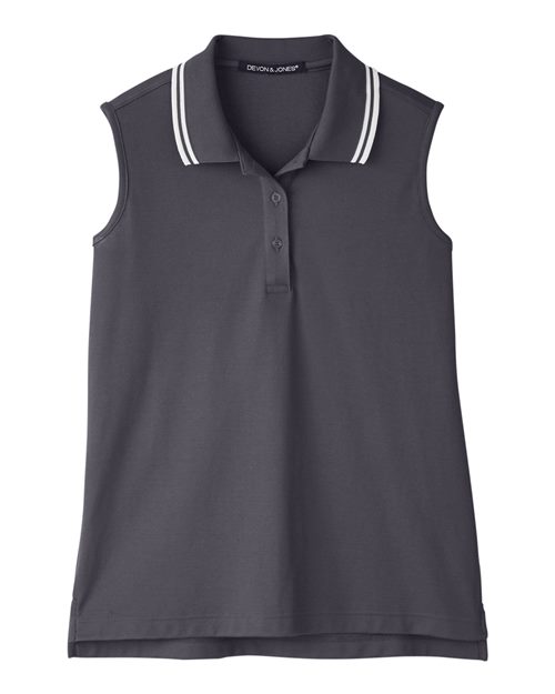 Load image into Gallery viewer, Devon &amp; Jones DG20SW Women's CrownLux Performance® Plaited Tipped Sleeveless Polo - Graphite/ White
