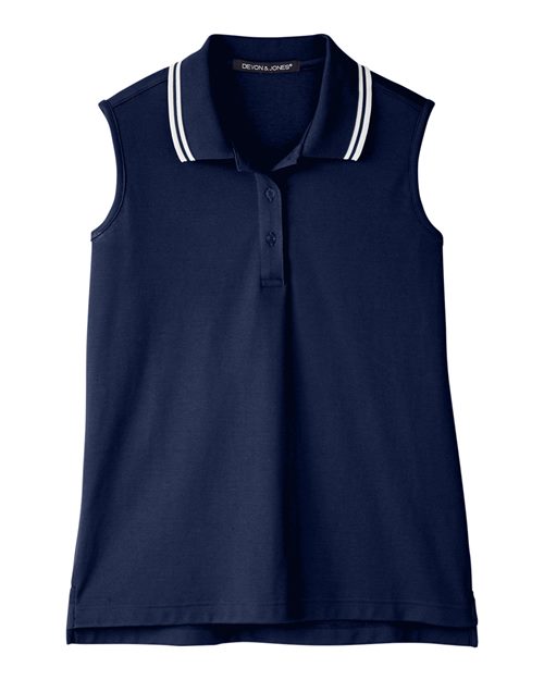 Load image into Gallery viewer, Devon &amp; Jones DG20SW Women's CrownLux Performance® Plaited Tipped Sleeveless Polo - Navy/ White
