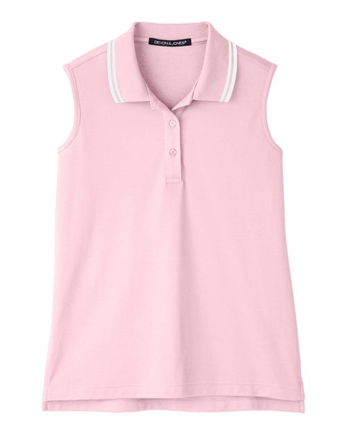Devon & Jones DG20SW Women's CrownLux Performance® Plaited Tipped Sleeveless Polo - Pink/ White