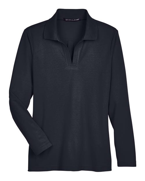 Load image into Gallery viewer, Devon &amp; Jones DG20LW Women's CrownLux Performance® Plaited Long Sleeve Polo - Black
