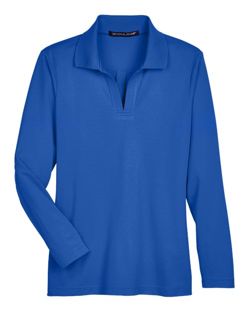 Load image into Gallery viewer, Devon &amp; Jones DG20LW Women's CrownLux Performance® Plaited Long Sleeve Polo - True Royal
